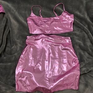 Pink metallic skirt set